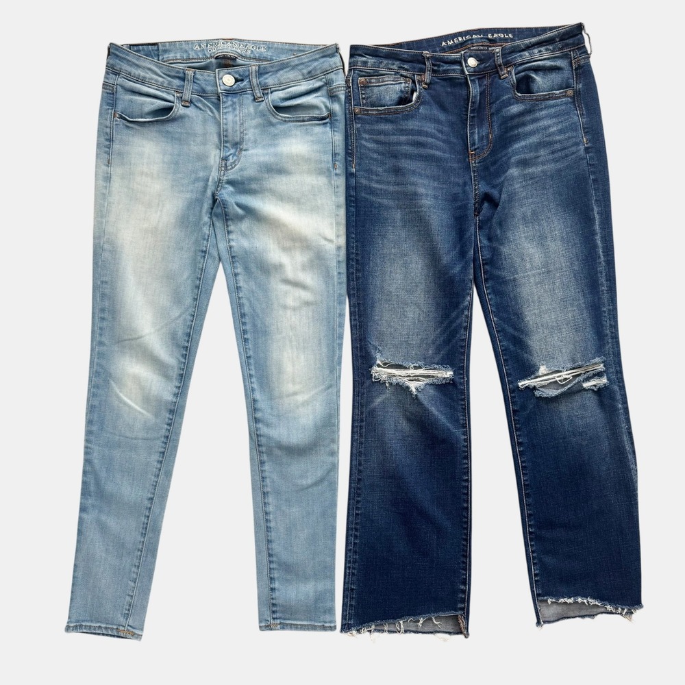 American Eagle Womens Jeans Lot of 2 Sz 6 Jegging Hi-Rise Crop Flare Blue